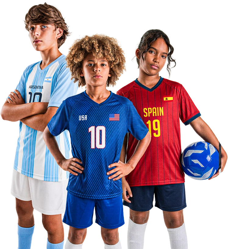 young people in jerseys with custom logos on them