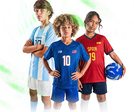 young people in jerseys with custom logos on them