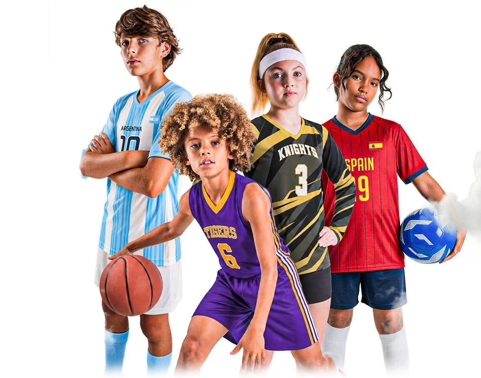 young people in jerseys with custom logos on them