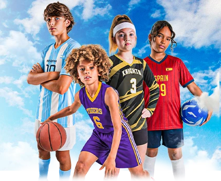 young people in jerseys with custom logos on them