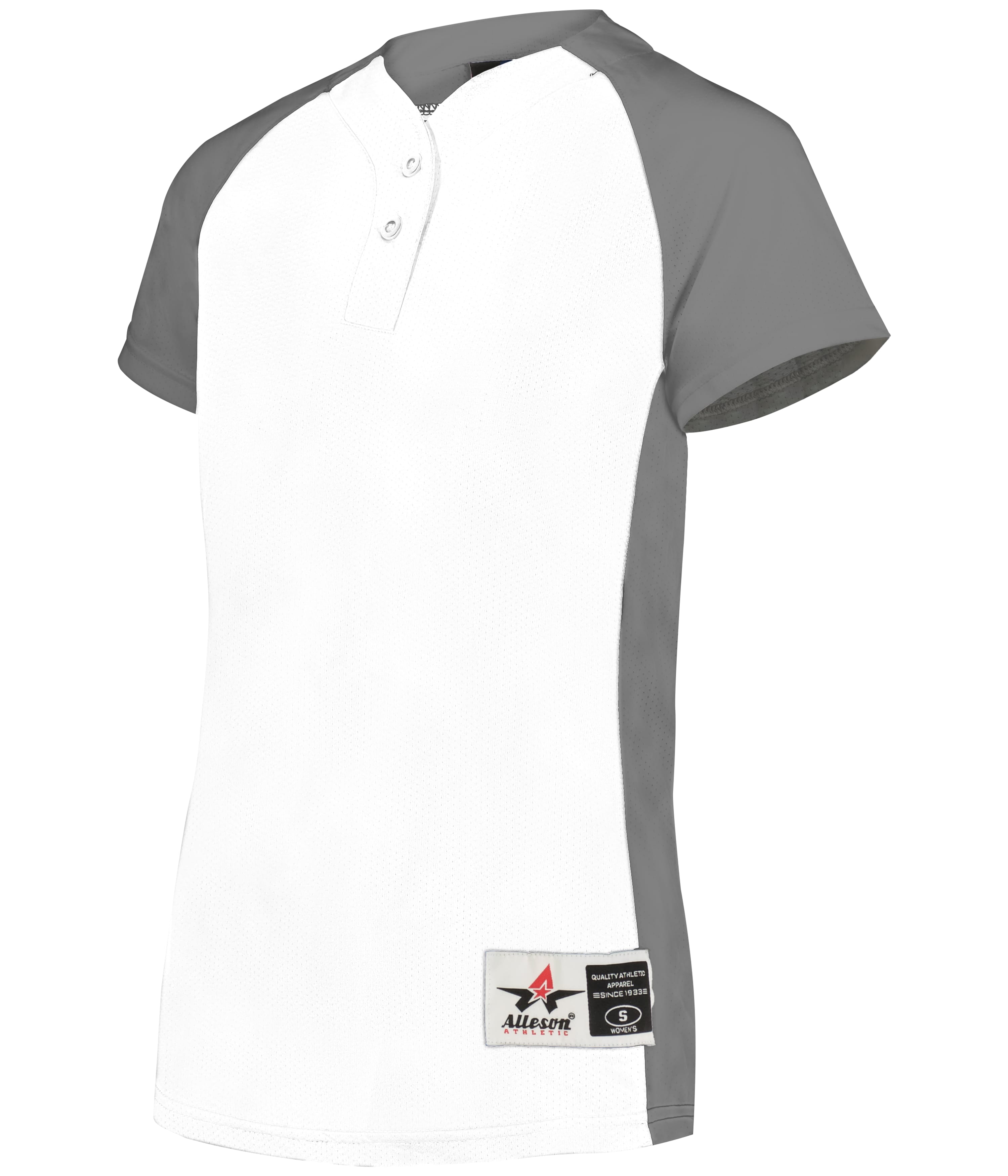 GIRLS TWO-BUTTON SOFTBALL JERSEY - WHITE/CHARCOAL SOLID (BA)
