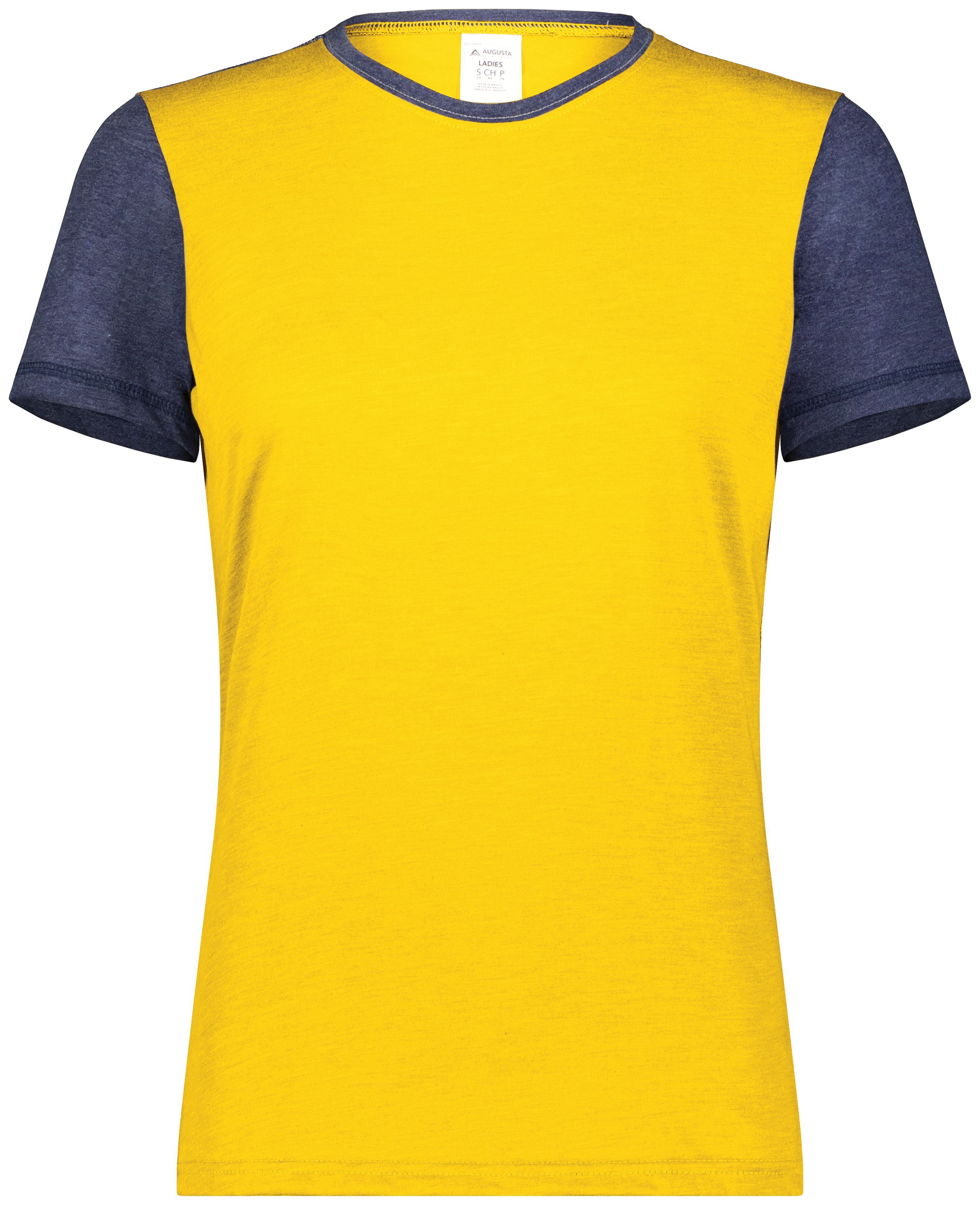Augusta Sportswear 6878 Ladies Gameday Vintage Ringer Tee in GOLD HEATHER/NAVY HEATHER